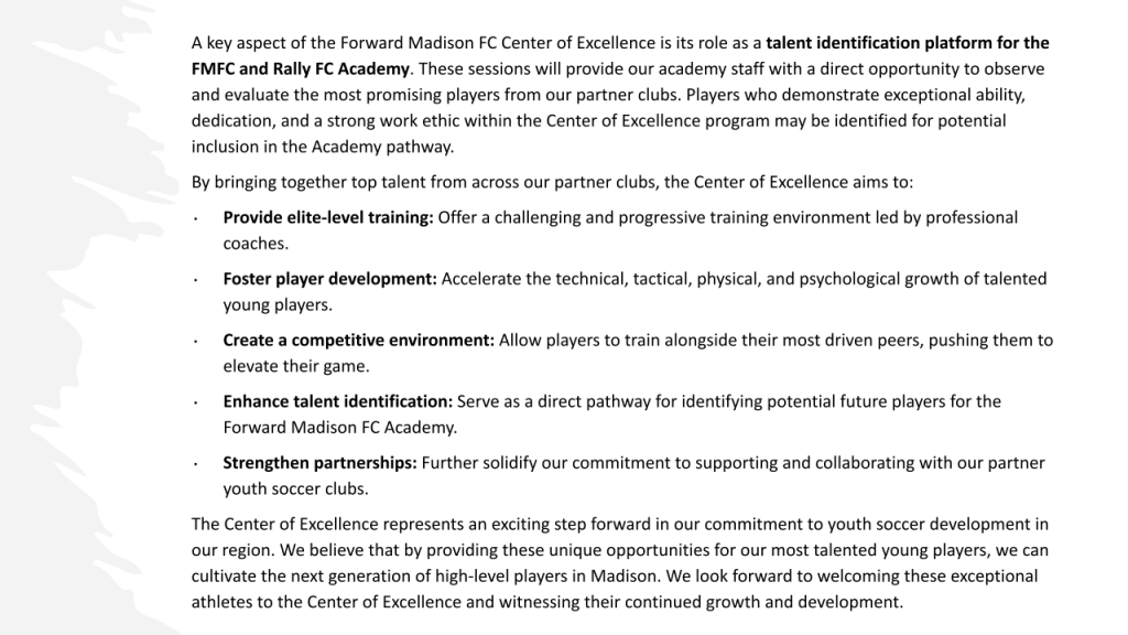Partner Club Program Center of Excellence talent identification description. 
