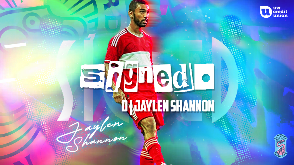 Professional soccer player, Jaylen Shannon, featured in Official Forward Madison FC Player Signing graphic